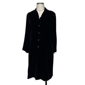 J.Jill Womens Size L Black Velvet Lace Detail Long Sleeve Button Up Cardigan